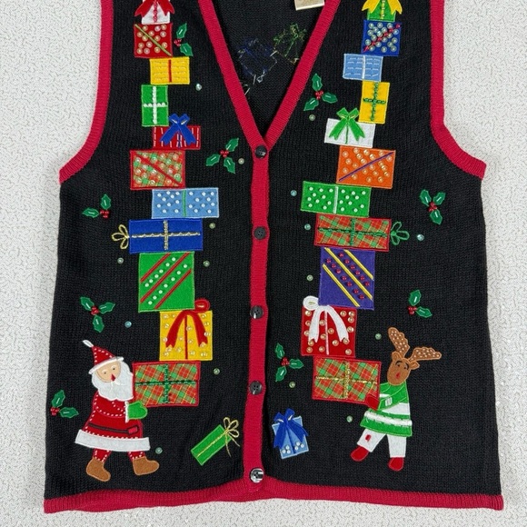 Bobbie Brooks Christmas Sweater Vest Women’s Medium Santa Reindeer Embellished - Picture 6 of 6